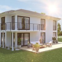 3D rendering. modern new house with large property.